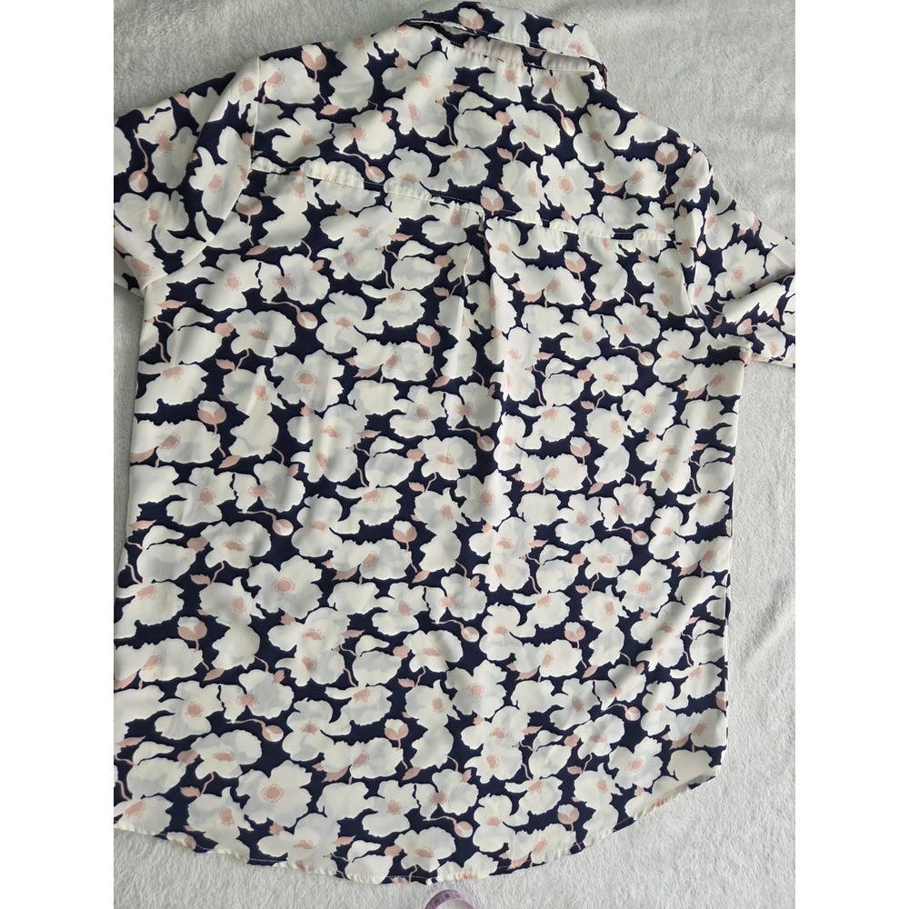 Skies Are Blue Womens Medium Floral Button Up Blouse Navy White Pink Long Sleeve - Picture 4 of 7